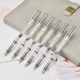 Yongsheng Calligraphy Art Parallel Pens Set Transparent Clear Fountain Pen, 6 Assorted Tip Sizes for Drawing and Writing Signature