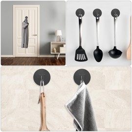 APOMOONS 6 Stück Handtuchhalter ohne Bohren mit Handtuch, Klebehaken Extra Stark Kleiderhaken Selbstklebend Klebehaken Schwarz, Handtuchhaken Schwarz Selbstklebende Haken für Bad Küche Wohnzimmer