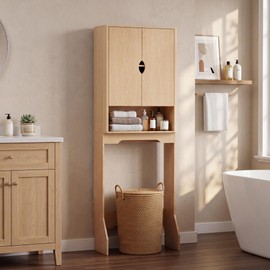 Merapi Over the Toilet Storage Cabinet, Natural Wood Grain Organizer