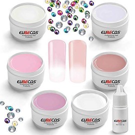 EuBeCos 6x 5ml BABY-BOOMER GLAMOUR UV-GEL-SET Ombre French Rosa Weiss MADE IN GERMANY mit ANLEITUNG 50x Strass-Steinchen und Nagelkleber 3g. Mega tolles Sparset