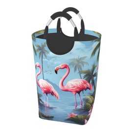50L Tall Laundry Basket Tropical flamingos Laundry Hamper Foldable Dirty Clothes bags Washable Toys Storage Basket Organizer Bins Basket for College Dorm, Bathroom, Bedroom