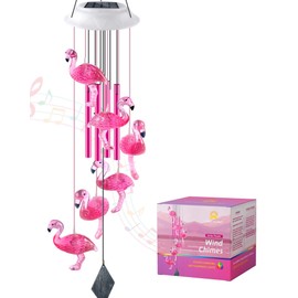 Solar Flamingo Wind Chimes, Flamingo Gifts for Women/mom/her, Glowing Top Changing Colors LED Wind Chimes for Outside, Outdoor Decoration Light for Garden Yard(Pink)