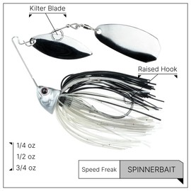Freedom Tackle Speed Freak Compact Smallmouth Spinnerbait with Kilter Blade | 1/2 oz., Smokey Shad, 2-Pack (PN: 52203-2PK)