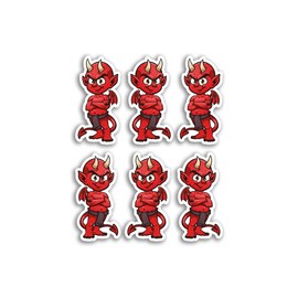 6 x 5cm Red Devil Vinyl Stickers - Horns Creature Animal Cartoon Luggage Men Women Boys Girls Design Small Decal Laptop Scrapbooking #5382