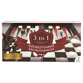 Novelty, Set de Juegos 3 en 1, Juego de Mesa, Máxima Calidad, Juegos Clásicos y Tradicionales, Backgammon, Damas y Ajedrez