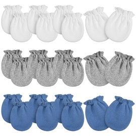 Vabean 12 Pairs Preemie Baby Mittens No Scratch Cotton Premature Baby Gloves for Nicu Preemie Girls Boys Baby Shower Gifts (White, Gray, Navy Blue)