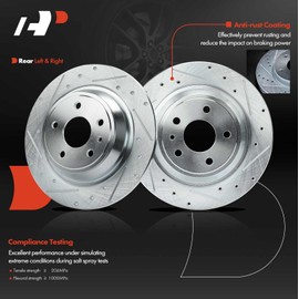 A-Premium 11.89 inch (302mm) Rear Drilled and Slotted Disc Brake Rotors Compatible with Select Ford, Lincoln Models - Fusion 2013-2020, MKZ 2013-2016, 2-PC Set