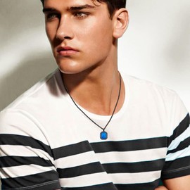 CUOKA MIRACLE Men's Necklace Black 925 Sterling Silver Blue Opal Pendant Chain Men Opal Christmas Gifts for Boys Women, Sterling Silver, Opal