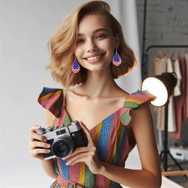 BOFILL American Flag Earrings for Women 4th of July Patriotic Independence Memorial Veterans Day Leather Teardrop Cute Dangle Lightweight Fun Holiday Gifts