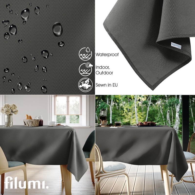 Filumi Tablecloth 140 x 220 cm Grey Washable for Indoor