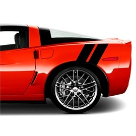 4 Inch Rear Fender Hash Mark Double Bars Racing Stripes Vinyl Decals Both Sides, Fits Chevy Corvette C6 Stingray, Light Grey