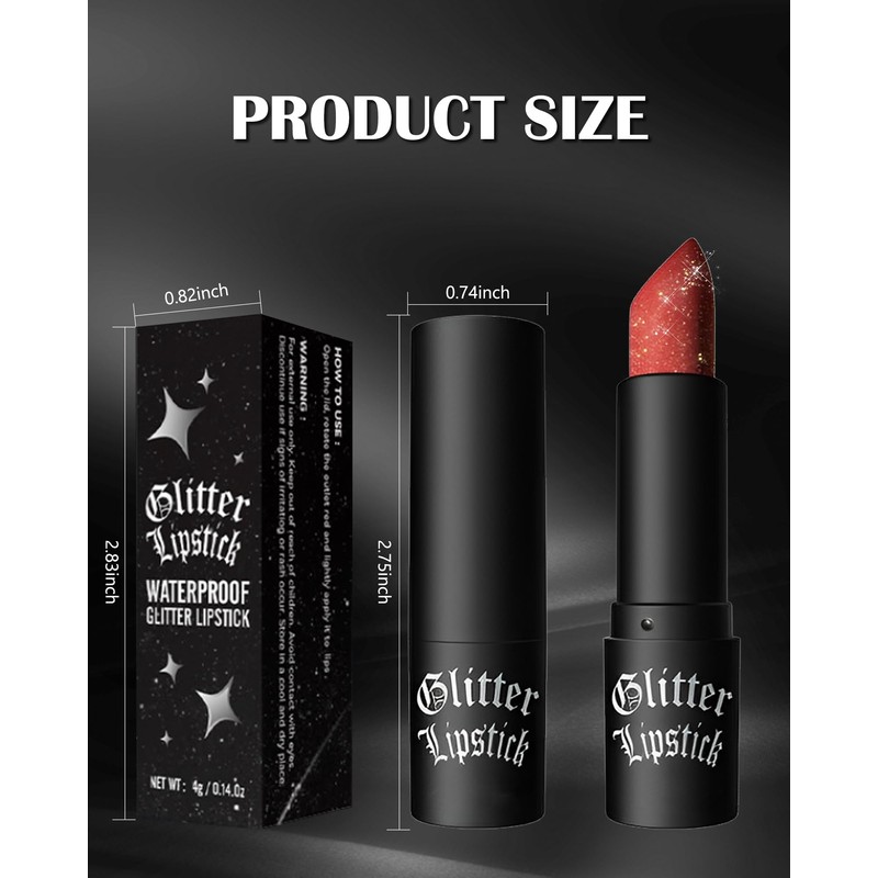 Glitter Lipstick, Diamond Metallic Sparkling Matte Lipstick, Waterproof Long Lasting