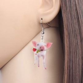 DUOWEI Cute Acrylic Pink Pig Earrings Pig Jewellery Pig Gift for Women Girls Pig Fans, Acrylic, No Gemstone