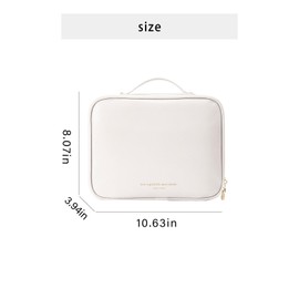 Travel Toiletry Bag for Women, Large Travel Essentials Organizer, Waterproof Makeup Bag with Clear Compartments,Portable Cosmetic Case for Full Sized Toiletries,Brushes Set,Make up Accessories,White