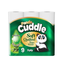 Panda Cuddle 3-Ply Soft Quilted Scented Toilet Rolls - 9 Aloe Vera Scented Toilet Rolls - Premium Bathroom Toilet Rolls for Luxurious Comfort and Hygiene (Pack of 9 Toilet Rolls)