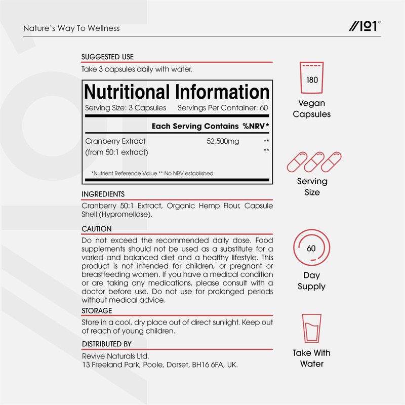 Cranberry Extract 52,500mg – 180 Vegan Capsules – High Strength