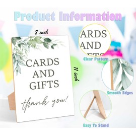 Greenery Baby Shower Table Sign, Cards and Gifts, Pack of 1 Wooden Tabletop Sign with Stand, Green Baby Shower Supplies, Gender Reveal Party Decorations - RG16