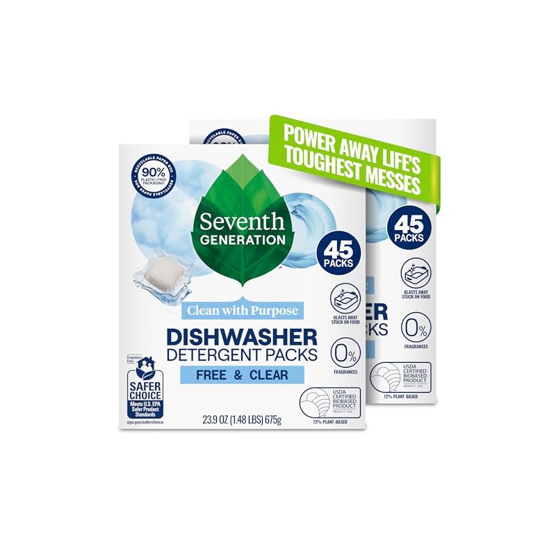 Seventh Generation Dishwasher Detergent Packs Free & Clear Pack of