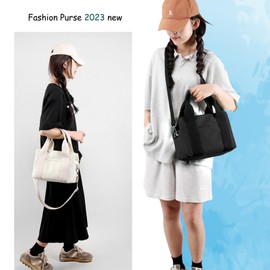 DOURR Multi Compartment Top-handle Handbags Canvas Crossbogy Bags for Women Small Totes Purse, Black