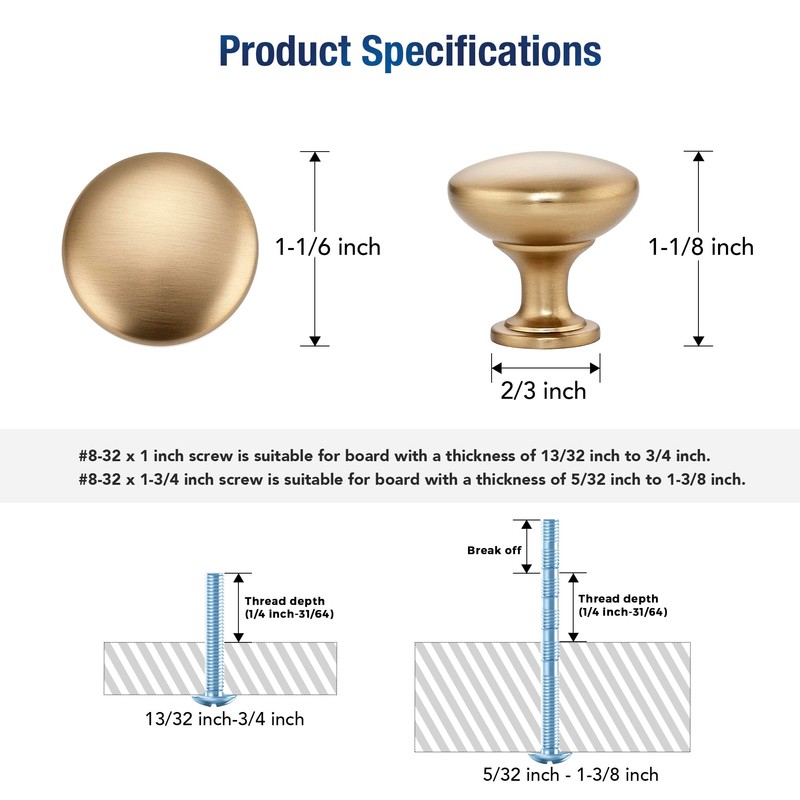 JOY DECOR 25 Pack Champagne Bronze Cabinet Knobs 1-1/6 Inch