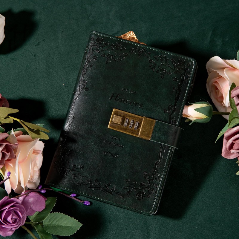 Flower Leather Journal with Lock Writing Diary Notebook Combination Password