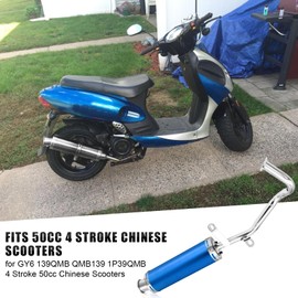 Wai Danie Motorcycle Exhaust Muffler Scooter Performance Exhaust Stainless Pipe For GY6 4 Stroke 50CC 80CC 100CC Scooter QMB139 Exhaust Stainless Pipe 139QMB 1P39QMB Chinese Scooter Moped Blue