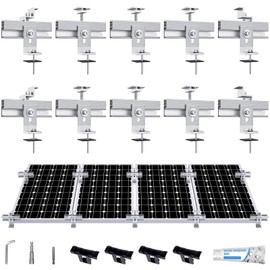 Solar Panel Mounting Bracket Kit, 10Pcs Solar Panel Mount for 1-4pcs Thickness 1.4” Solar Panels, with 10x 6" Mini Rails 4X Water Drain Clips for Shingle,Slate,Metal and Tin roof