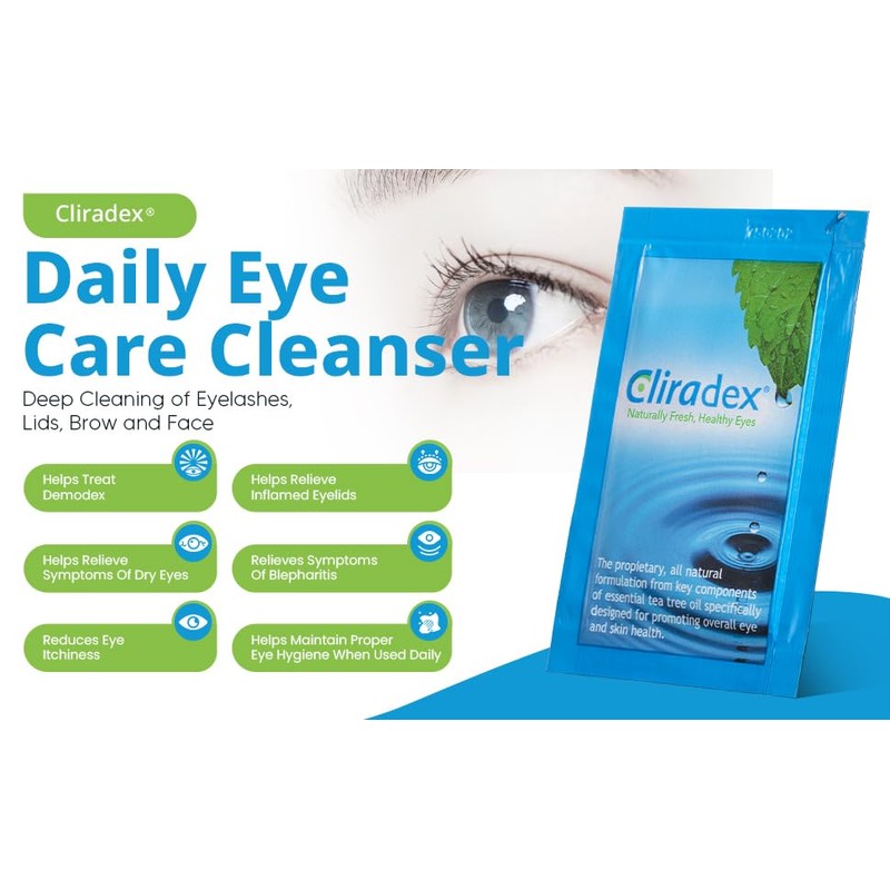 Cliradex Towelettes - Natural Face, Eyelash & Eyelid Cleanser -