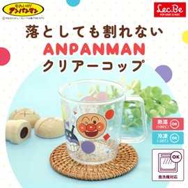 Lek Anpanman Clear Cup, 7.8 fl oz (225 ml), Wide Handle for Holding Without Sagging, Dishwasher Safe, Won't Break Even When Dropped
