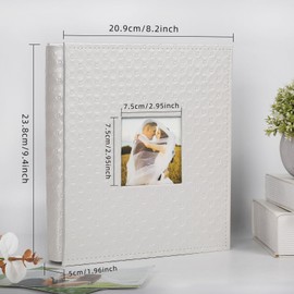 RECUTMS 200 Photos Album 4x6 Small Photos Leather Cover Picture Album Black Inner Page 200 Horizontal Pockets Photo Book for Family Travel Baby Wedding Anniversary (White)