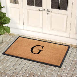 A1HC Natural Coir Monogrammed Doormat for Front Door, 24x48, Anti-Shed Treated Durable Doormat Heavy Duty,Low Profile,Easy to Clean,Long Lasting Front Porch Entry Rug, Plain Coir Black