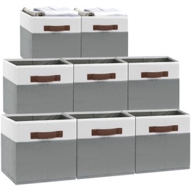 JTIEO 8 Pack Collapsible Storage Baskets 15"x11" for Shelves, Fabric Bins with Sturdy Handles, Decorative Closet Storage Baskets for Organizing Clothes, Toys, Nursery, Living Room