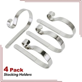 4 Pcs Christmas Stocking Holders for Mantle, Metal Stand Stocking Hooks with Non-Slip Mat, Stocking Hangers for Party Decoration Supplies (Sliver)