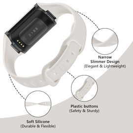 TopPerfekt Slim Bands Compatible with Fitbit Charge 6 Women Men, Adjustable Soft Silicone Sport Replacement Watch Band Straps Wristbands Bracelet for Charge 5 (Off-White)