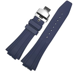 MOD Kit Compatible Fluororubber Strap Modified Rubber Watchband For Casio For G-shock Men's GM2100 GM-2100B Watch Accessories With Tool (Blue Strap + Silver Buckle)