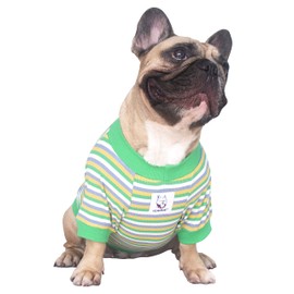 iChoue English Bulldog High Stretchy Breathable Summer Cooling T Shirts Vest Clothes for Medium Dogs Large French Frenchie Pug English Pitbull Boston Terrier Green Stripe - XXLarge