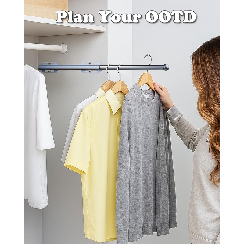 Valet Rod for Closet Pull Out, 12" Adjustable extending closet
