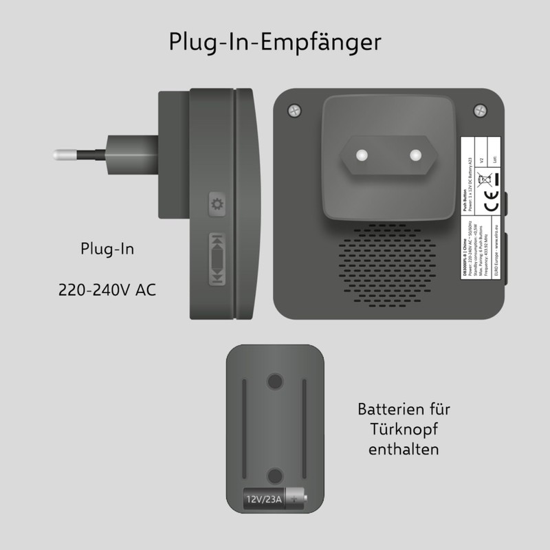 ELRO DB3000 Wireless Doorbell Set, Plug-in Receiver for Socket, Waterproof,