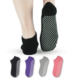 Pilates Yoga Non Slip Skid Socks - Elutong 4 Pack Ballet Barre Sticky Grippers Socks for Women