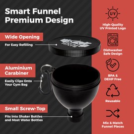 Protein Powder Funnel Set - Travel Protein Powder Container to Go with Carabiner & Reinforced Caps to Stop Spills - Protein & Pre Workout Powder Supplement Funnel for Bottles & Shakers - 4 Pack