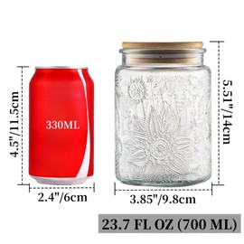 ANSQU Vintage Glass Jars Set Canister Airtight Storage Jar Container with Bamboo Wooden Lids for Kitchen Counter, Pantry, Coffee, Tea, Sugar, Cute Jar, 2 Pack 23.7 FL OZ (Begonia & Sunflower)