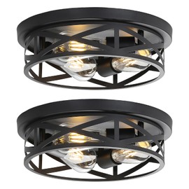 Youroke 13 Inch Flush Mount Ceiling Light 2-Pack, Farmhouse Metal Cage Semi Flush Mount Ceiling Light Fixtures, Black Close to Ceiling Light for Hallway Kitchen Bedroom Entryway