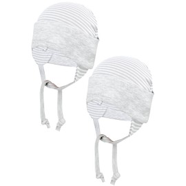 TupTam Baby First Hat with Ear Flaps Pack of 2, Striped pattern / grey