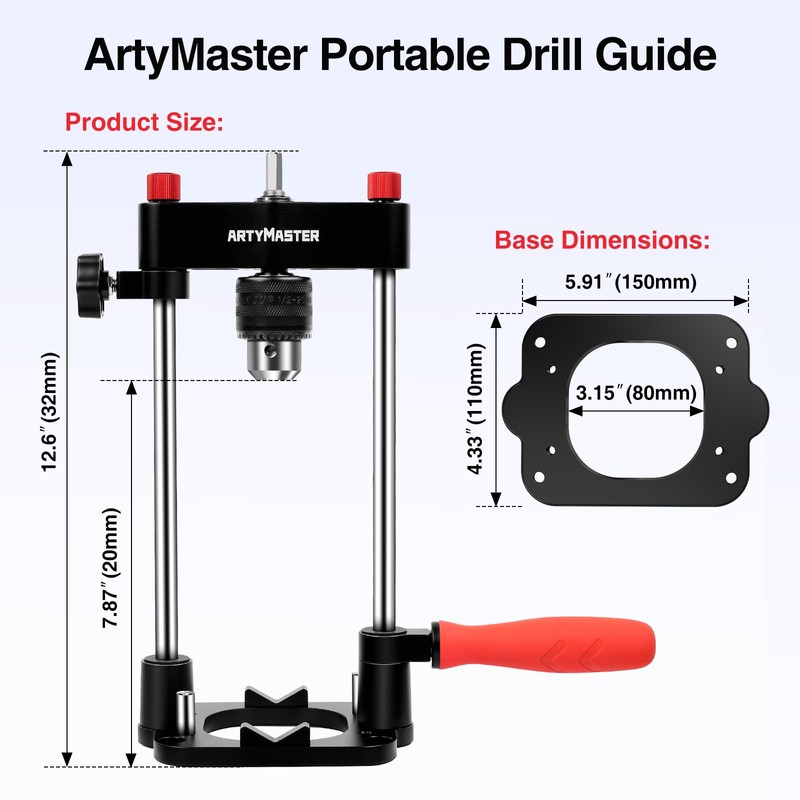 ArtyMaster Portable Drill Guide for Straight Holes, Portable Drill Press