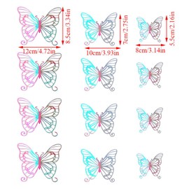 Pack of 12 Line Wall Stickers Butterflies Decoration Living Room, Laser Pink Butterflies for Crafts Butterfly Decoration Butterflies 3D Butterflies for the Wall Butterfly Wall Decor Butterfly