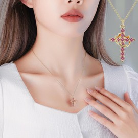 ZEATHAN Birthstone Cross with Cown Necklace for Women Christian Faith Jewelry Dainty Cross Crown Necklace for Women Cubic Zirconia Pendant Religious Gifts for Christian
