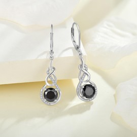 TIMFROZ 925 Sterling Silver Infinity Dangle Drop Earrings 5A Black Cubic Zirconia Birthstone Celtic Knot Leverback Earrings for Women Anniversary Mother's Day Birthday Christmas Gifts for Her