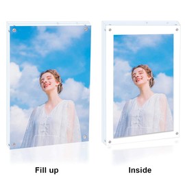 JUOIFIP 3 Pack 8x10 Acrylic Photo Frame, Clear Double Sided Magnetic Picture Frame 10mm Desktop Display with Stand- Free Soft Microfiber