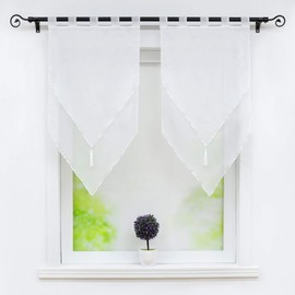 Joyswahl Voile Bistro Curtains with Tassel Panneaux, Two Tone, Lydia Double Layer Short Curtain with Loops, Pack of 2