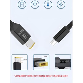 gudxfj PD135W Type-C Male to Square Adapter 6.6ft USB-C Charging Cable Compatible with Lenovo Laptop ThinkPad X1 Extreme Gen W540 W541 T440S T440P T470P T540p T15p Yoga Y50-80 Y50p